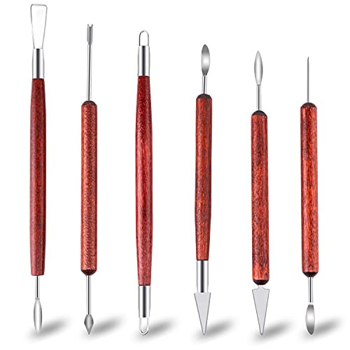 Clay Sculpting Tools, 6-Piece Pottery Tools Set, Polymer Clay Tools with Wooden Handle Double-Sided, Clay Sculpting Tools for Smoothing? Sculpture  and  Ceramics Making