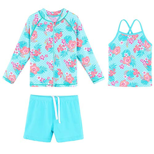Girls Long Sleeve Swimsuits Rashguard 3 Pcs Sun Protective UV 50 plus Zipper Swimwear S328-Cyan-128/134 Girls Long Sleeve Swimsuits Rashguard 3 Pcs Sun Protective UV 50 plus Zipper Swimwear S328-Cyan-128/134