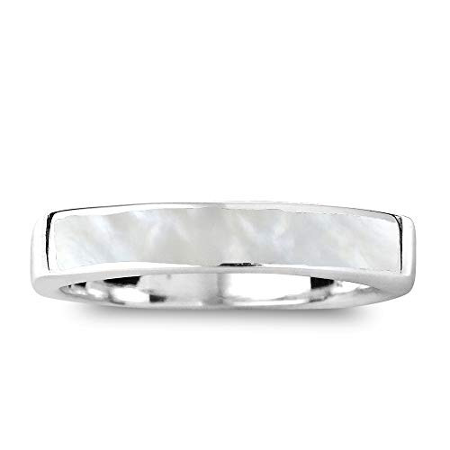 AeraVida Rectangular Bar Mother of Pearl Inlay .925 Sterling Silver Ring -7-