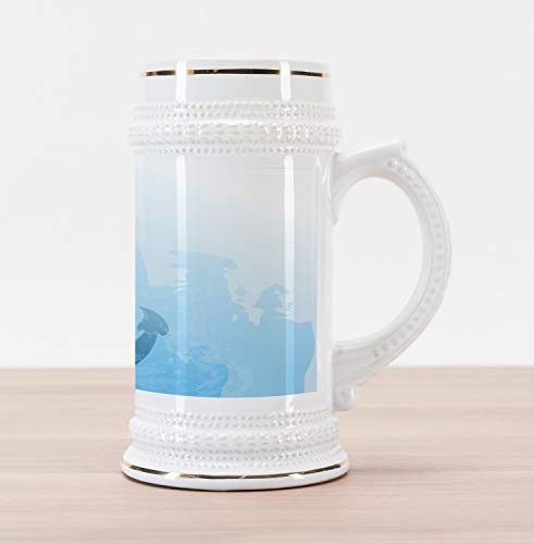 Ambesonne Nautical Beer Stein Mug, Monochrome Anchor Illustration Deep down in the Sea Bottom Be Strong and Stable, Traditional Style Decorative Printed Ceramic Large Beer Mug Stein, Pale Blue