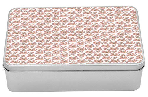 Ambesonne Floral Tin Box, Victorian Flowers Print English Garden Art in Pastel Tones Organic Nature Theme, Portable Rectangle Metal Organizer Storage Box with Lid, 7.2" X 4.7" X 2.2", Multicolor