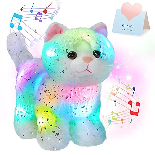SpecialYou Light up Musical Stuffed Kitty Soft Plush Cat Toy LED Stuffed Animals with Colorful Night Lights Glowing Gift for Kids Boy Girl on Birthday Holiday, 9''