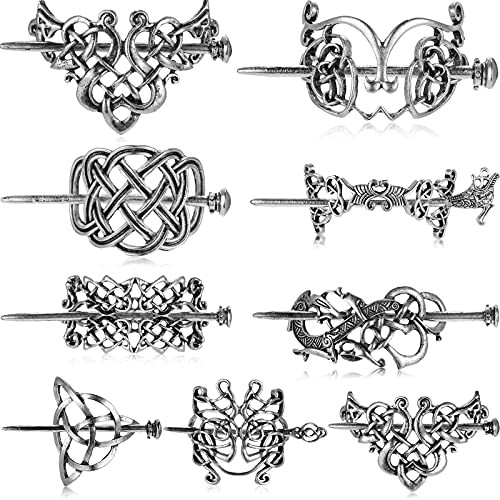 9 Pieces Viking Celtic Hair Clips Celtic Hair Slide Hairpins Celtic Knot Hair Stick Vintage Silver Celtic Hair Slide Barrettes Metal Hair Stick Clips Hair Pins Hair Accessories for Women Girls Ladies
