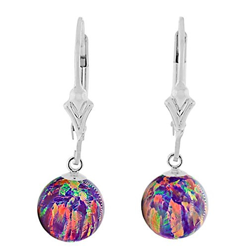Trustmark Sterling Silver Royal Lavender Synthetic Opal Ball Leverback Drop Earrings