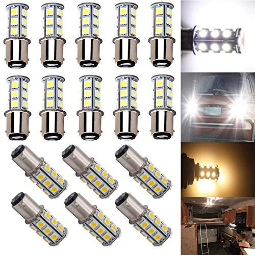 BlyilyB 6500K White 1157 2057 2357 7528 BAY15D And BA15D 1142 LED 5050 18-SMD Replacement Bulbs for 12V Interior RV Camper Trailer Lighting Back Up Reverse Lights or Tail Brake Lights Yard Light
