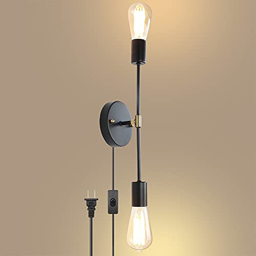 2-Light Modern Bathroom Vanity Light , Industrial Wall Sconce with On/Off Switch 5.9Ft Cord , Plug in Wall Sconce for Living Room Bathroom Farmhouse Hallway