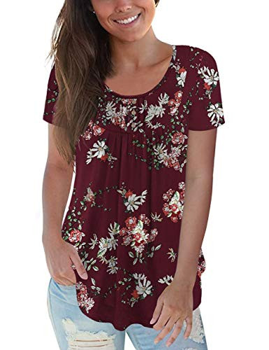 CPOKRTWSO Plus Size Short Sleeve Shirts Blouses for Women Casual Floral Summer Tunic Tops, Flower05 1X