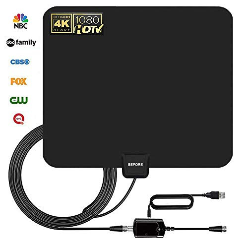 HDTV Antenna, 2019 New Indoor Digital TV Antenna 60-90 Miles Range, Amplifier Signal Booster Support 4K 1080P UHF VHF Freeview HDTV Channels-Support All Television
