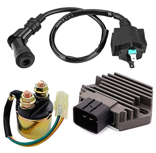 Voltage Regulator Rectifier,Starter Solenoid Relay and Ignition Coil for Honda 350 TRX350FE TRX350FM TRX350TE TRX350TM TRX450 TRX450ES Fourtrax Rancher 2000 2001 2002 2003 2004 2005 2006-3 Pcs-