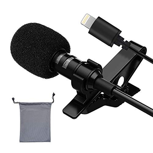 Lavalier Lapel Microphone- Professional Omnidirectional Lavalier Mic with Clip-on for iPhone iPad, Recording Mic for YouTube, Interview, Video -5-Foot Cord-
