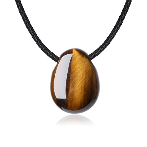 COAI Leather Cord Womens Mens Tiger Eye Teardrop Water Drop Stone Pendant Necklace