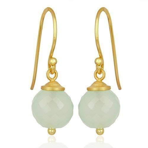 Gold Plated 925 Silver Earrings, Aqua Chalcedony Ball Dangle Earrings for Women Gold Plated 925 Silver Earrings, Aqua Chalcedony Ball Dangle Earrings for Women