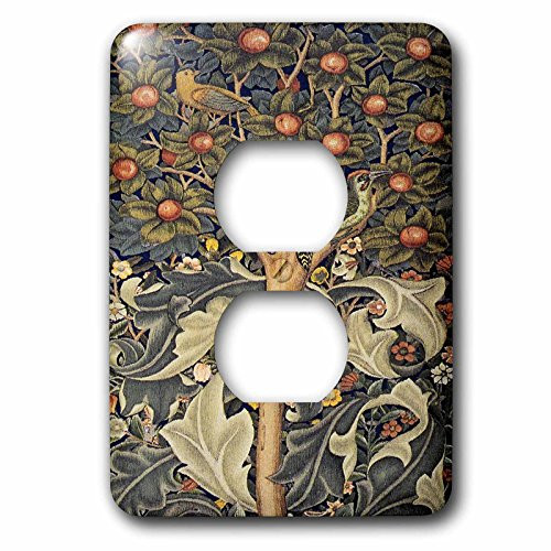 3D Rose LSP-243622-6 Image of William Morris Woodpecker in Gray Orange and Ivory 2 Plug Outlet Cover