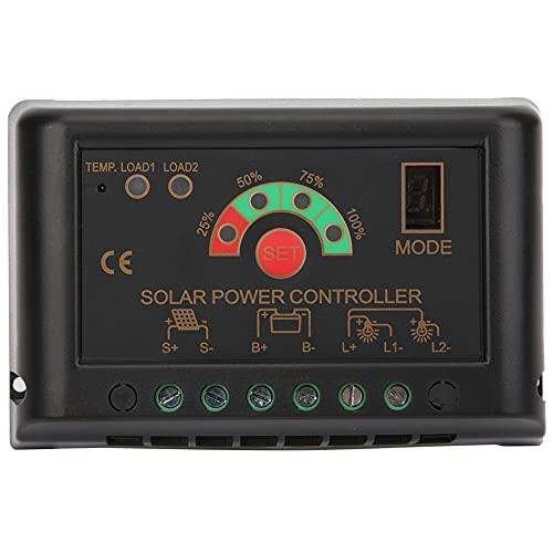 Solar Charge Controller, Automatic Identification Solar Panel Battery Regulator, PWM 3 Stage Adjustable for Solar Power Controlling Regulating Outdoor Use Home-JN-S 20A-