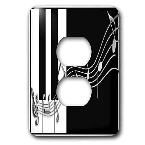 3dRose LLC lsp-24372-6 Silver Music Notes On Piano Keys, 2 Plug Outlet Cover