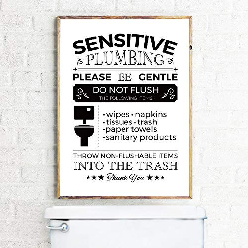 liwendi Flush Toilet Sign Print Septic System Logo Sensitive Plumbing Do Not Flush Sign Toilet Sign Toilet Septic Tank Canvas Painting 40 50Cm