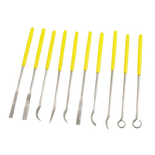 Aexit 10 Pcs Files  and  Rasps Yellow Plastic Grip Diamond Coated Riffler File Set 3mm American Pattern Files x 140mm