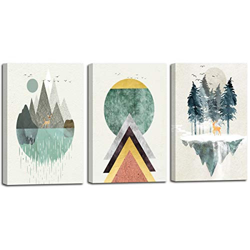 Abstract Mountain in Daytime Canvas Prints Wall Art Paintings Abstract Geometry Wall Decor for Living Room Bedroom framed artwork, 12x16 inch/piece, 3 Panels Home bathroom Wall decor posters