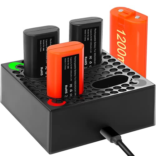 Xbox One Controller Battery Pack - with Battery Charger  and  4x1200mAh Rechargeable Batteries, 2000 Charge Cycle for Xbox One/Xbox One X/Xbox One S/Xbox Series X/Xbox Elite Controllers