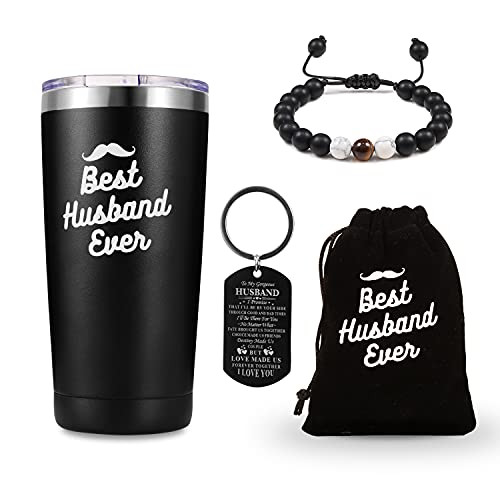 Best Husband Ever Gifts 20 oz Travel Tumbler Novelty Hubby Coffee Mug  and  Cup, Unique Gift Idea From Wife For Birthday, Father's Day, Anniversary, Valentine's Day or Christmas, Present for Groom Men