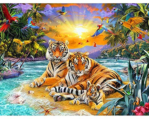 LUANXP 5D DIY Diamond Painting with Round Stones Tigers Diamond Embroidery Full Display Animals Pictures with Rhinestones 30X40CM