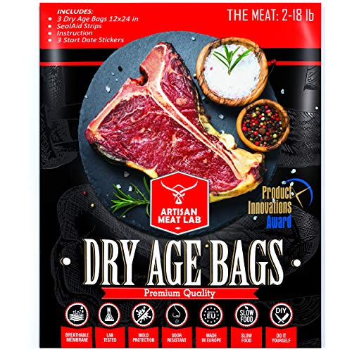Artisan Meat Lab - Dry Age Bags for Meat, Ribeye, Beef Steak, Sirloin, Brisket, BBQ - Dry Aging Meat at Home Made Easy - 3 Dry Aged Bags 2-18lb 12x24in