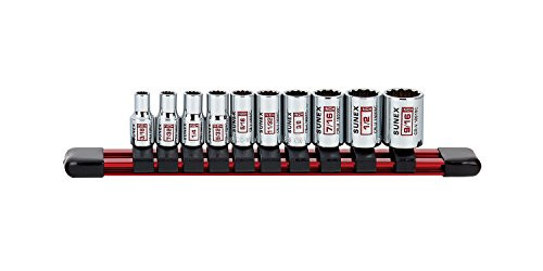 10Piece 1/4" Drive Chrome Socket Rail 12Pt SAE Standard