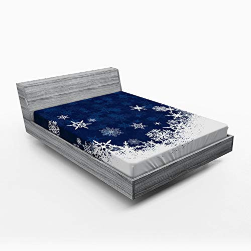 Lunarable Snowflake Fitted Sheet, Winter Theme Christmas Illustration Cold Weather Season Inspired Celebration, Soft Decorative Fabric Bedding All-Round Elastic Pocket, Queen Size, Indigo White Lunarable Snowflake Fitted Sheet, Winter Theme Christmas Illustration Cold Weather Season Inspired Celebration, Soft Decorative Fabric Bedding All-Round Elastic Pocket, Queen Size, Indigo White