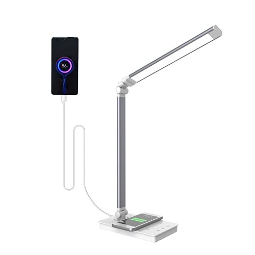 Xiying LED Desk Lamp with Clamp 10W Clip Light Flexible Gooseneck Swing Arm Lamp Stepless Dimming 3 Color Modes Eye-Care Desk Light Architect Table Lamp for Home Office Dorm -White-