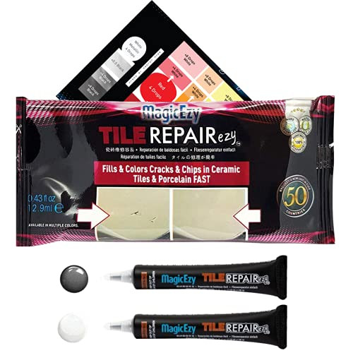 MagicEzy Tile RepairEzy - Porcelain Tile Repair Kit - Fix Cracked or Chipped Ceramic Tiles Fast - Thick Structural Repair Filler, Putty and Adhesive for Tiles -Gray/White Kit- MagicEzy Tile RepairEzy - Porcelain Tile Repair Kit - Fix Cracked or Chipped Ceramic Tiles Fast - Thick Structural Repair Filler, Putty and Adhesive for Tiles -Gray/White Kit-