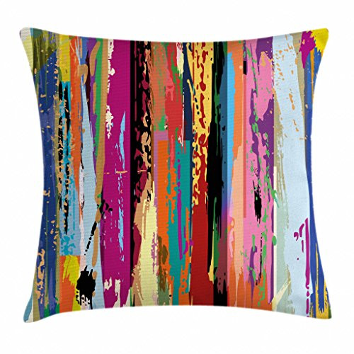 Ambesonne Abstract Throw Pillow Cushion Cover, Multicolored Expressionist Work of Art Vibrant Rainbow Design Tainted Pattern, Decorative Square Accent Pillow Case, 24 X 24 Inches, Multicolor