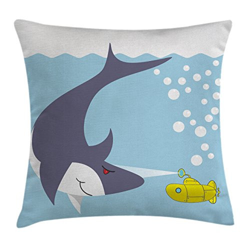 Ambesonne Yellow Submarine Throw Pillow Cushion Cover, Shark with Vessel in Ocean Bubbles Under Sea Theme Animals Cartoon, Decorative Square Accent Pillow Case, 24 X 24 Inches, Blue Gray Yellow Ambesonne Yellow Submarine Throw Pillow Cushion Cover, Shark with Vessel in Ocean Bubbles Under Sea Theme Animals Cartoon, Decorative Square Accent Pillow Case, 24 X 24 Inches, Blue Gray Yellow