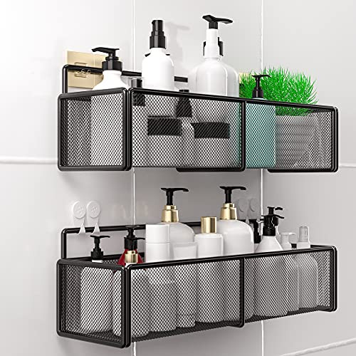 2-Pack Shower Caddy Shelf, Shower Caddy Organizer Wall Mounted Rustproof Basket with 4 Adhesives, No Drilling, Storage Rack for Bathroom, Shower and Kitchen. -Black-