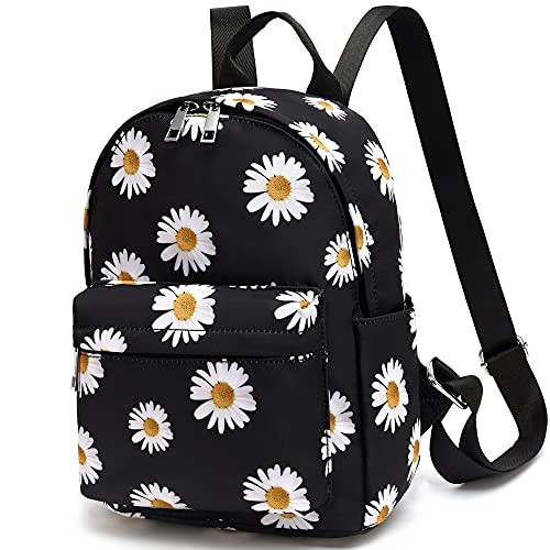 Floral Mini Backpack for Women Girls, Flower Small Backpack Purse for Teens Kids School Travel -Daisy Black-