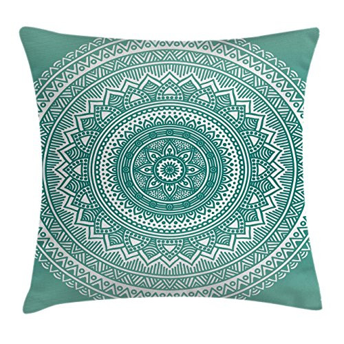 Ambesonne Teal Ombre Throw Pillow Cushion Cover, Mandala Pattern Boho Style Floral Dots and Stripes with Petals Ethnic Print, Decorative Square Accent Pillow Case, 24 X 24 Inches, Teal and White Ambesonne Teal Ombre Throw Pillow Cushion Cover, Mandala Pattern Boho Style Floral Dots and Stripes with Petals Ethnic Print, Decorative Square Accent Pillow Case, 24 X 24 Inches, Teal and White
