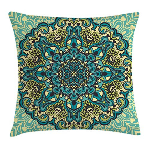 Ambesonne Ethnic Throw Pillow Cushion Cover, Abstract Decorative Flower in Mandala Style Nature Elements Vibrant, Decorative Square Accent Pillow Case, 24 X 24 Inches, Turquoise Teal Light Yellow Ambesonne Ethnic Throw Pillow Cushion Cover, Abstract Decorative Flower in Mandala Style Nature Elements Vibrant, Decorative Square Accent Pillow Case, 24 X 24 Inches, Turquoise Teal Light Yellow