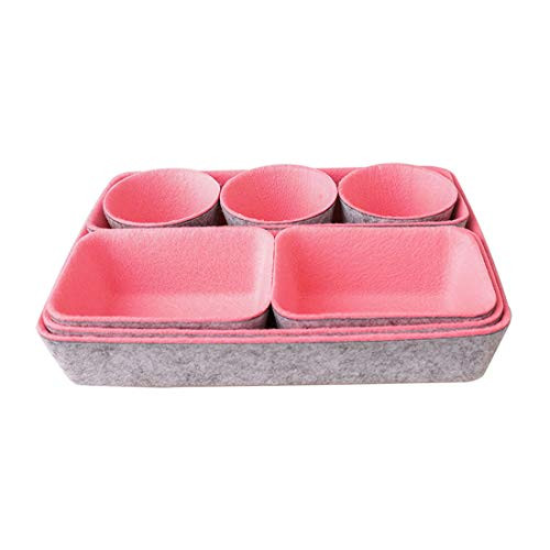 R and R RuiYue 8 Pieces Drawer Organizers Trays Felt Drawer Organizer Drawers dividers Organizer Bin Light Gray plusPink