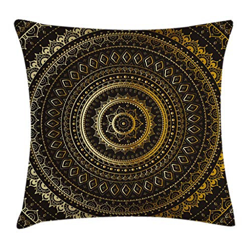 Gold Mandala Throw Pillow Cushion Cover by Ambesonne, Indian Decorative Motif Symbol of Universe in Balance Oriental Flora, Decorative Square Accent Pillow Case, 24 X 24 Inches, Gold Black Yellow Gold Mandala Throw Pillow Cushion Cover by Ambesonne, Indian Decorative Motif Symbol of Universe in Balance Oriental Flora, Decorative Square Accent Pillow Case, 24 X 24 Inches, Gold Black Yellow