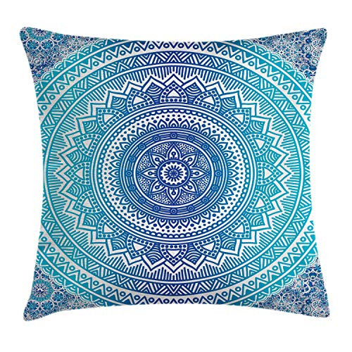 Ambesonne Ethnic Throw Pillow Cushion Cover, Ancient Ritual Symbol of Universe Cultural Center Point Balance Meditation Theme, Decorative Square Accent Pillow Case, 24 X 24 Inches, Pale Blue