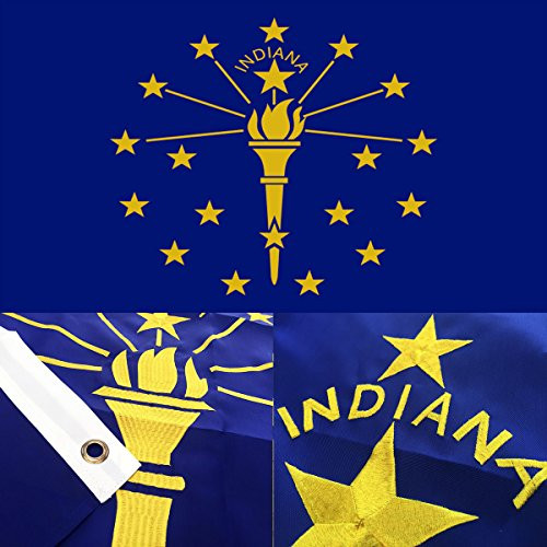 Winbee US Indiana State Flag 3x5 Ft with Embroidered, Long Lasting Nylon, Sewn Stripes and Brass Grommets, UV Protected, 3 by 5 USA Flag and Indiana Flag Winbee US Indiana State Flag 3x5 Ft with Embroidered, Long Lasting Nylon, Sewn Stripes and Brass Grommets, UV Protected, 3 by 5 USA Flag and Indiana Flag