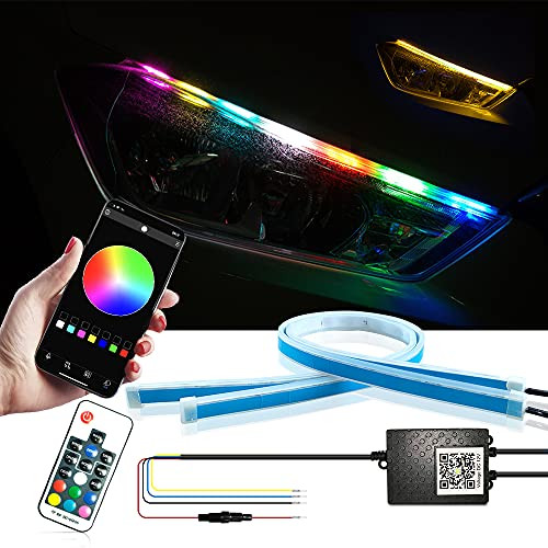 Car Headlight Strip Lights, AOTOINK Multicolor 24 Inch 12V LED Daytime Running Lights, RGB Flexible Headlights LED Strips Waterproof Switchback Sequential Turn Signal Lights -APP and RF Control- 2-Pack Car Headlight Strip Lights, AOTOINK Multicolor 24 Inch 12V LED Daytime Running Lights, RGB Flexible Headlights LED Strips Waterproof Switchback Sequential Turn Signal Lights -APP and RF Control- 2-Pack