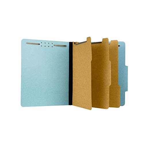 Pressboard Classification File Folder with 3 dividers and Fasteners, Letter Size, Blue, 2" Expansion, Box 10