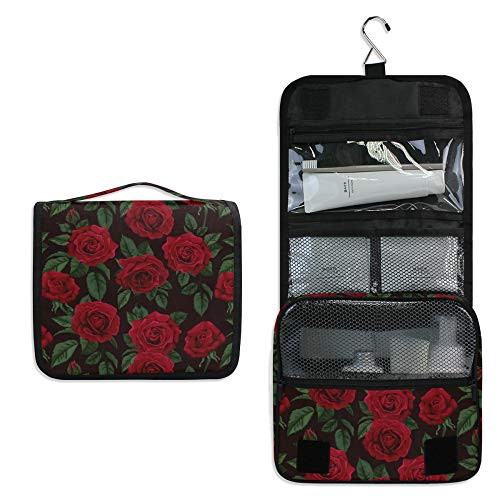 ALAZA Red Rose Flower Floral Travel Toiletry Bag Hanging Multifunction Cosmetic Case Portable Makeup Pouch Organizer with Hook ALAZA Red Rose Flower Floral Travel Toiletry Bag Hanging Multifunction Cosmetic Case Portable Makeup Pouch Organizer with Hook