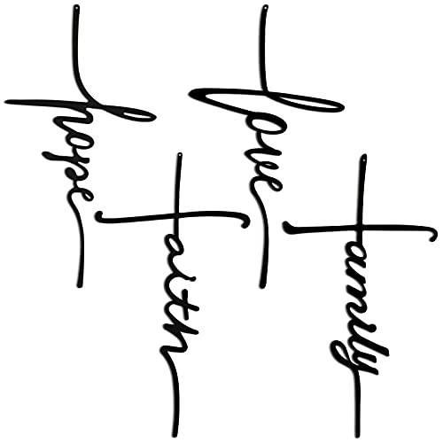 Love Faith Hope Family Wall Sign Metal Decorative Hope Wall Cross Large Metal Spiritual Decorations for Home Religious Hanging Cross Wall Decor, Nice for Home Decoration, 8 x 15 Inch