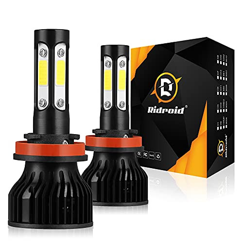 RIDROID H11/H9/H8 LED Headlight Bulbs, 60W 6000 Lumens Super Bright LED Bulbs Combo Headlight Bulbs 6500K Cool White IP68 Waterproof, Pack of 2