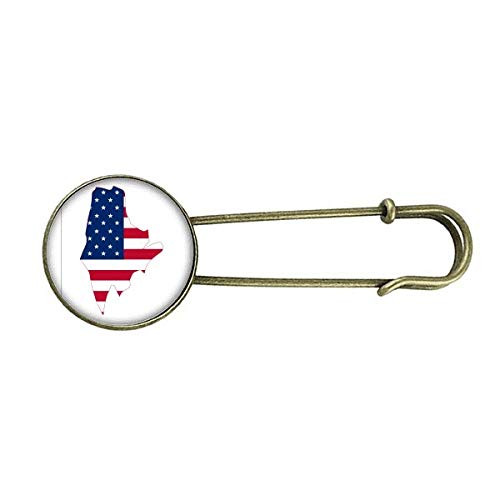 Maine USA Map Stars Stripes Flag Shape Retro Metal Brooch Pin Clip Jewelry Maine USA Map Stars Stripes Flag Shape Retro Metal Brooch Pin Clip Jewelry