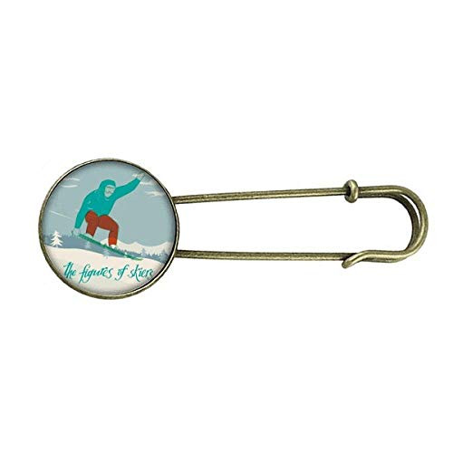 Winter Sport Ski Board Skiing Illustration Retro Metal Brooch Pin Clip Jewelry