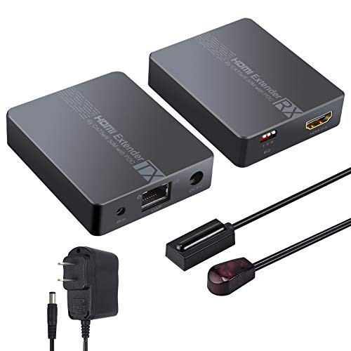 HDMI Extender, LiNKFOR 2 Port HDMI Splitter HDMI Loop by Single Cat 6/7 1080P 60Hz Support Dolby Digital/DTS EDID Up to 164 ft HDMI Ethernet Extender, Transmitter and Receiver