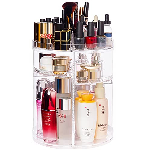 Makeup Organizer Clear Acrylic Cosmetic Organizer Holder 360 Degree Rotating Cosmetics Makeup Storage Cases for Skincare, Perfumes, Makeup Brushes, Lipsticks