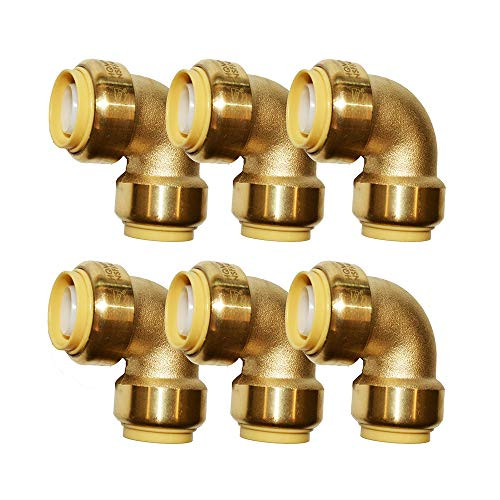 PushFit Elbow 90-Degree -PEX Fitting 1/2" 90 Degree Elbow Push-to-Connect Plumbing Fitting for Copper, PEX, CPVC -6pcs 1/2"-